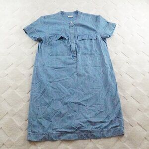 J.Crew Chambray Shirt Dress Womens 8 Blue Short Sleeve 1/4th Button Up
